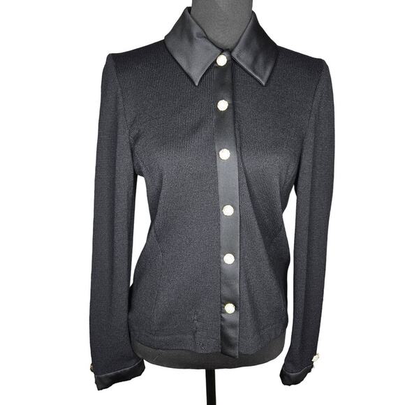 St. John Evening by Marie Gray Black Knit Wool Cardigan Size: 8 - Picture 1 of 8